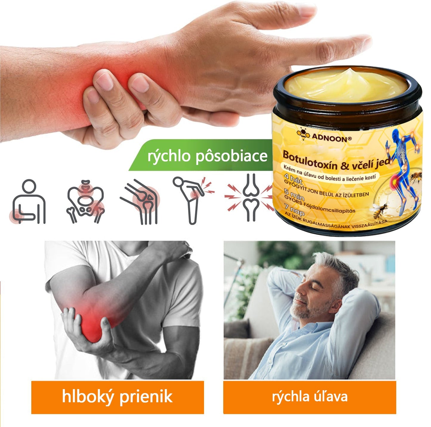 ADNOON® Krém na hojenie kostí s botulotoxínom a včelím jedom ⭐👨⚕️Schválené Slovenskou spoločnosťou ortopedie a traumatológie (SOTS)
